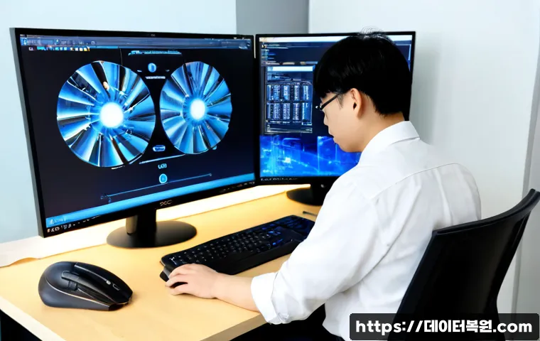 문정동 KMODE_EXCEPTION_NOT_HANDLED - Photorealistic IT support workstation in Munjeong-dong, Seoul, dual monitors showing a frozen abstra...