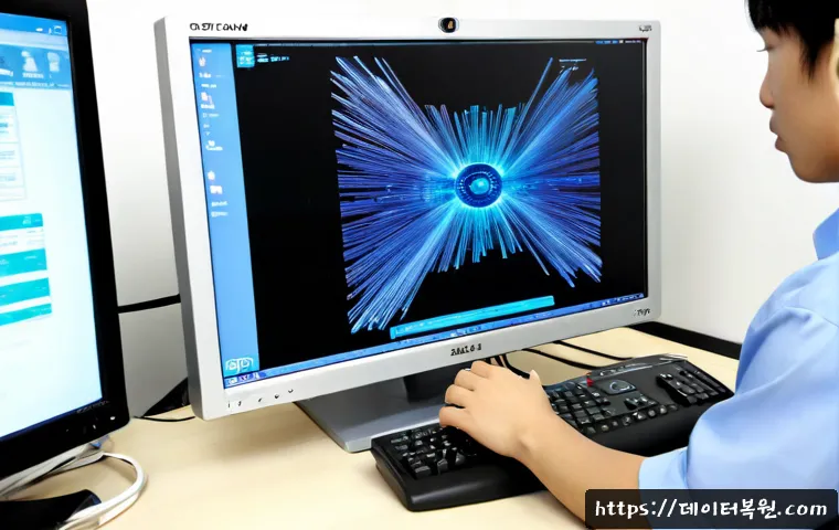 군자동 HAL_INITIALIZATION_FAILED - Photorealistic IT support workstation in a compact university-district office, desktop monitor showi...