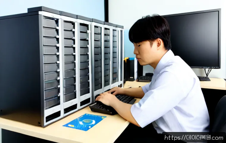 금천구 CDFS_FILE_SYSTEM - Photorealistic IT technician at a dual-monitor workstation in a modern Geumcheon digital-complex off...