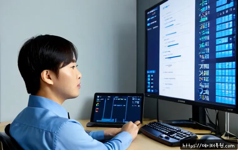 미근동 CLOCK_WATCHDOG_TIMEOUT - Photorealistic remote IT support workstation in a compact office near a quiet civic district, ultraw...