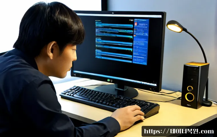 길음동 INACCESSIBLE_BOOT_DEVICE - Photorealistic remote IT support workstation in a compact Gil-eum-dong apartment office, desktop PC ...