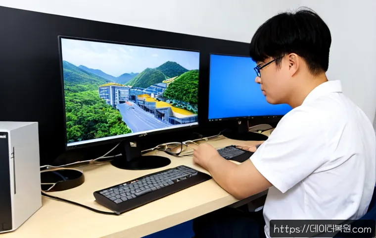 향동동 NAS출장방문수리점 - Photorealistic NAS on-site repair in a modern Hyangdong-dong apartment home office, technician check...