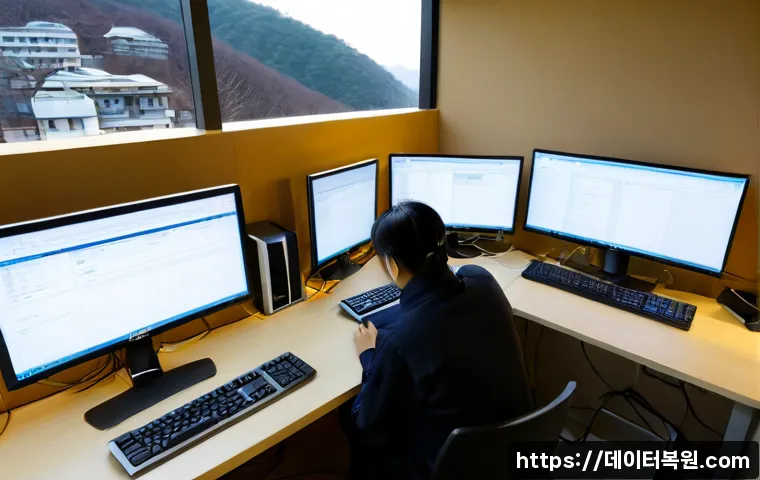 약수동 centos재설치 포맷  초기화 - Photorealistic IT support workstation in a compact Yaksu-dong office, technician reinstalling a Linu...