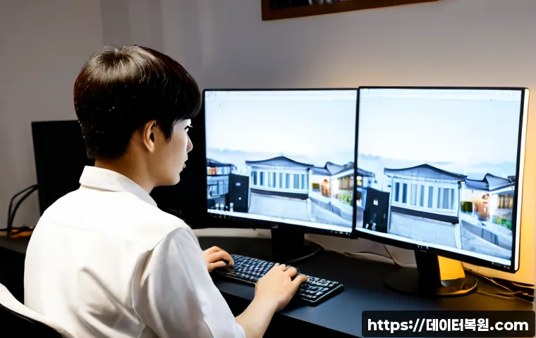 홍익동 윈도우8 windows8 재설치 포맷  초기화 - Photorealistic remote-support workstation in a compact Hongik-dong design studio, technician careful...