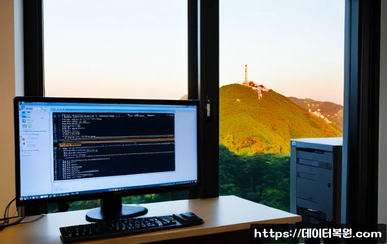 동소문동 SESSION3_INITIALIZATION_FAILED - Photorealistic IT support workstation in a compact Seoul apartment office, monitor showing a clean a...