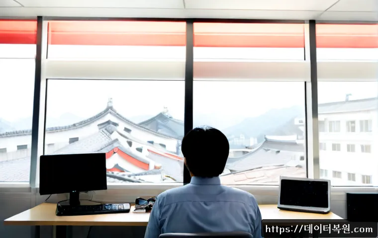 종로구 STATUS_INSTRUCTION_FAILED - Photorealistic IT support workstation in Jongno-gu, Seoul, dual monitors displaying a clean unlabele...