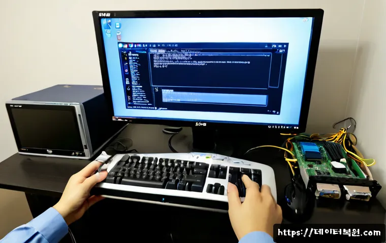 오류동 a disk read error occurred - Photorealistic remote-support workstation in a compact Oryu-dong apartment office, desktop monitor s...