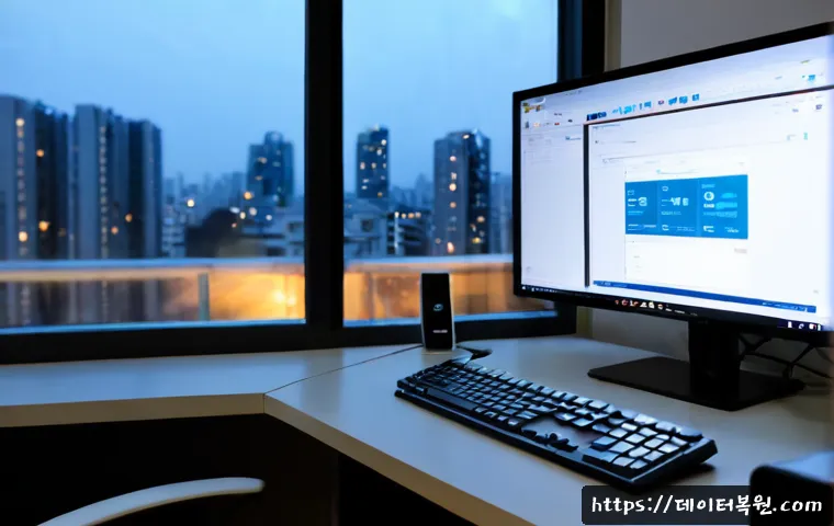 휘경동 Press Ctrl Alt Del to restart - Photorealistic remote-support scene in a compact Wihyeong-dong apartment office, desktop workstation...
