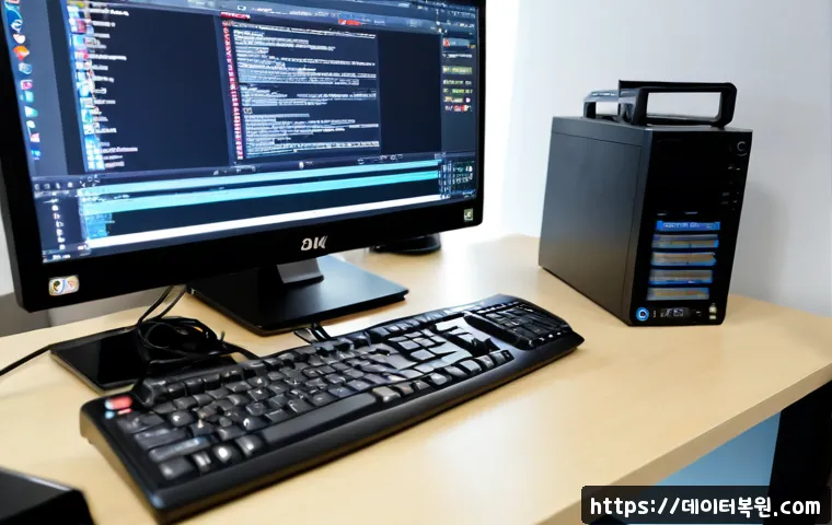 원신동 NTLDR is compressed - Photorealistic IT support workstation in a compact Korean apartment office, desktop tower open besid...