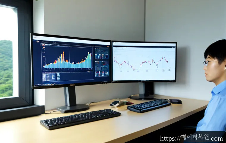 노원구 STATUS_FLOAT_INEXACT_RESULT - Photorealistic IT support workstation in a modern Nowon-gu apartment office, dual monitors showing a...