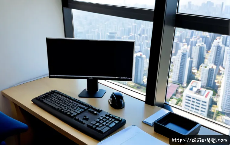 신길동 SOFTWARE_EXCEPTION - Photorealistic software engineer workstation in a compact Singil-dong apartment office, dual monitor...