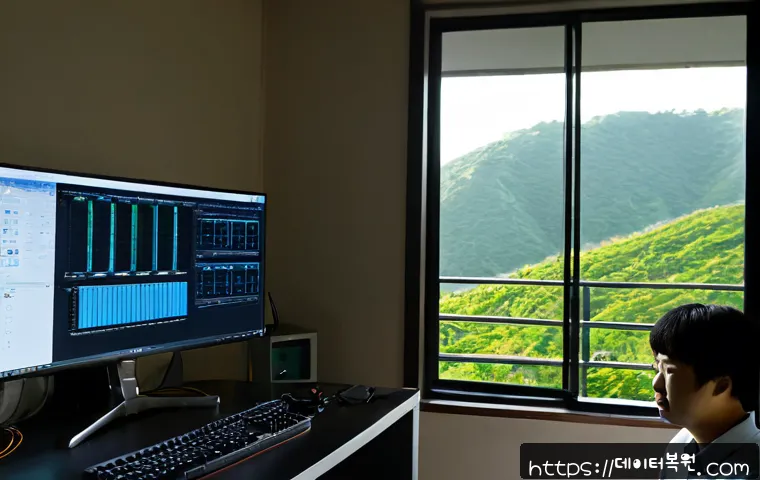행운동 STATUS_KERNEL_HANDLE_INVALID - Photorealistic remote IT support workstation in a compact Haengun-dong apartment office, dual monito...