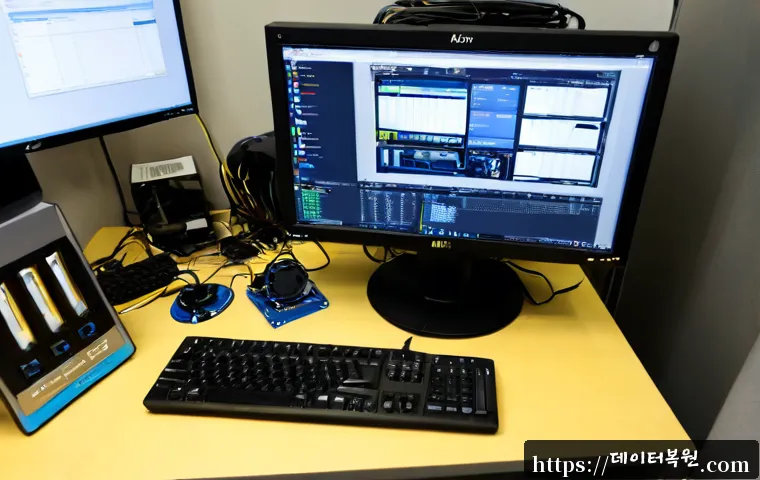 구로동 윈도우8 windows8 재설치 포맷  초기화 - Photorealistic computer repair workstation in a compact Guro-dong office, technician reinstalling an...