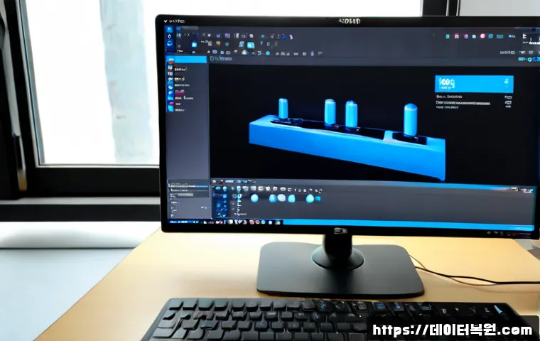 창신동 BAD_SYSTEM_CONFIG_INFO - Photorealistic workstation in a compact Changsin-dong shoe-design studio, desktop monitor showing a ...