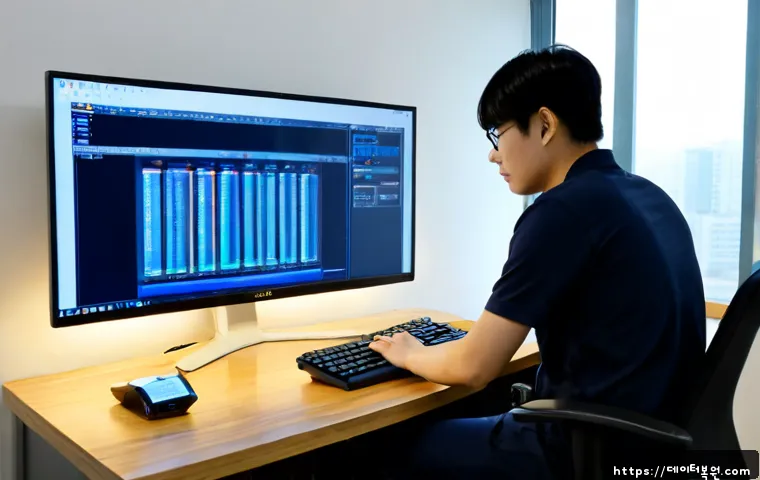 소공동 NTFS_FILE_SYSTEM - Photorealistic IT support workstation in a polished office near Sogong-dong, technician studying a w...