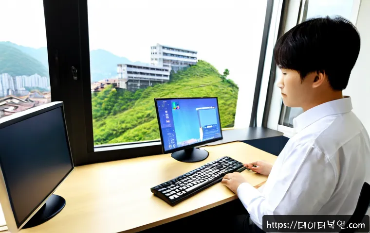 행촌동 조립컴퓨터 pc 출장판매설치 - Photorealistic compact workstation installation in a hillside Haengchon-dong apartment, technician c...