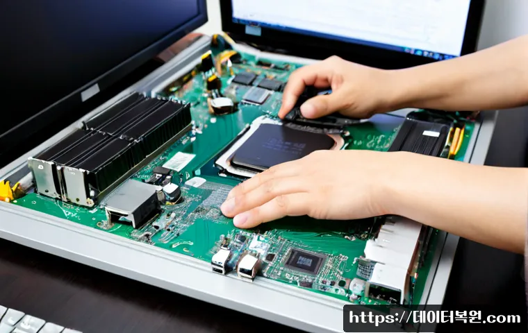 왕십리 cpu조립 및 교체수리 - Photorealistic computer repair workstation in Wangsimni, Seoul, technician carefully installing a ne...