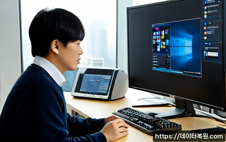 신공덕동 STATUS_KERNEL_MODULE_FAILURE - Photorealistic IT support workstation in a compact Gongdeok-dong office, ultrawide monitor showing a...