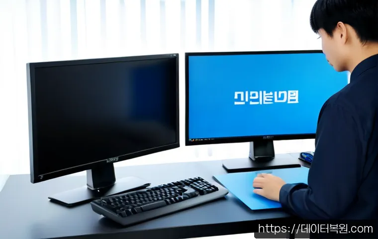 구로구 BAD_POOL_CALLER - Photorealistic IT support workstation in a compact Guro-gu digital office, dual monitors showing a f...