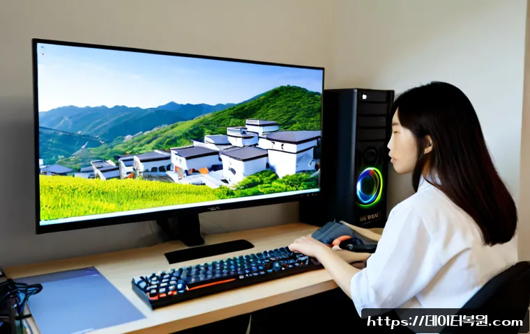 길음동 컴퓨터업그레이드 - Photorealistic computer upgrade workstation in a compact apartment near a hillside residential distr...
