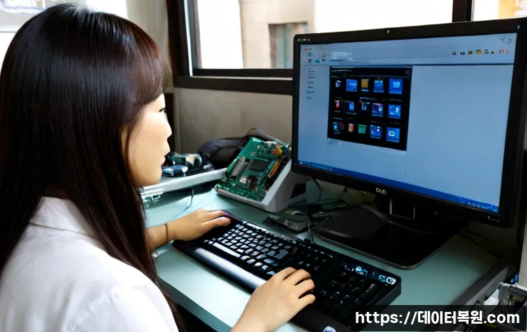도봉동 아이맥 판매 및 수리 - Photorealistic computer repair workstation in Dobong-dong, Seoul, technician carefully servicing a s...