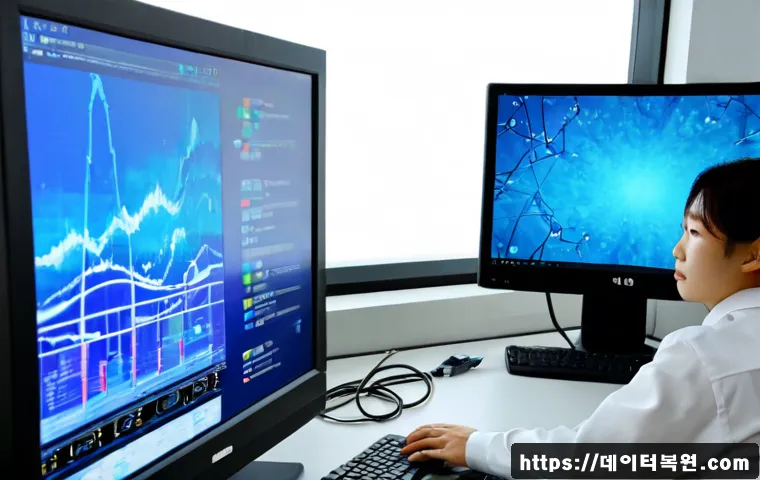 통인동 DRIVER_CORRUPTED_EXPOOL - Photorealistic IT support workstation in a compact Tongin-dong studio office, dual monitors showing ...