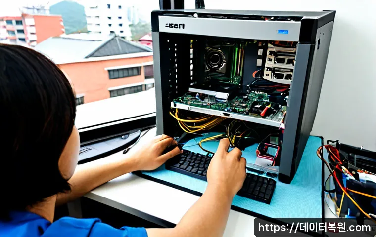쌍문동 메인보드조립 및 교체수리 - Photorealistic electronics repair workstation in a compact Ssangmun-dong apartment office, technicia...