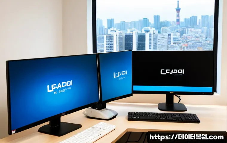 양재동 STATUS_IMAGE_ACCESS_DENIED - Photorealistic remote-support workstation in a modern Yangjae-dong office, dual monitors showing abs...