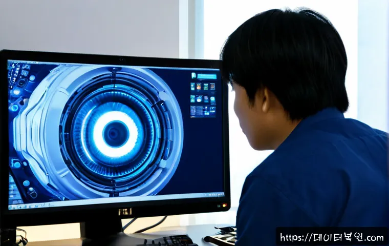 정발산동 THREAD_STUCK_IN_DEVICE_DRIVER - Photorealistic desktop workstation in a compact Jeongbalsan-dong apartment office, frustrated techni...