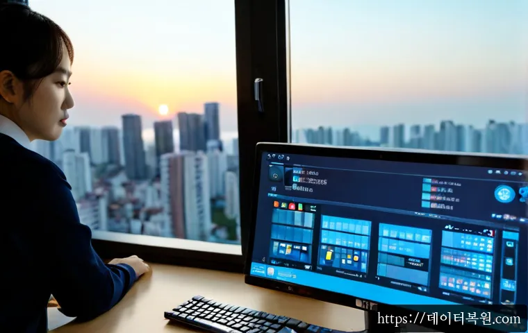 중계동 PAGE_FAULT_IN_NONPAGED_AREA - Photorealistic IT support workstation in a quiet Junggye-dong apartment study, dual monitors showing...