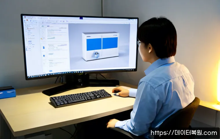 서계동 STATUS_FILE_READ_FAILURE - Photorealistic remote-support workstation in a compact Seogye-dong studio office, frustrated IT spec...