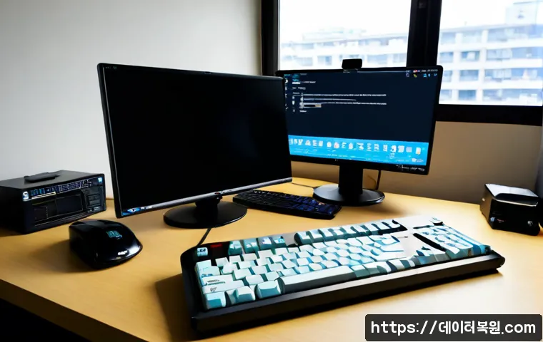 응암동 all boot options are tried - Photorealistic remote-support workstation in Eungam-dong, Seoul, showing a desktop PC repeatedly fai...