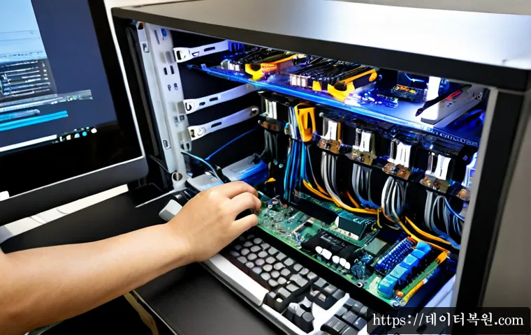 낙성대동 워크스테이션출장방문수리점 - Photorealistic remote-support technician repairing a high-end desktop workstation in a compact apart...