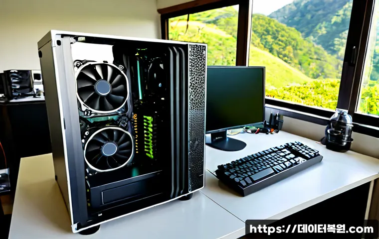 남종면 오버클럭 뚜따 - Photorealistic PC overclocking workstation in a quiet Namjong-myeon home office, technician carefull...