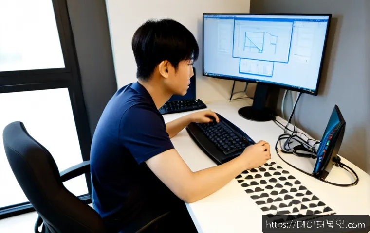 문원동 케이블연결확인 - Photorealistic IT support workstation in a quiet Munwon-dong apartment home office, technician check...