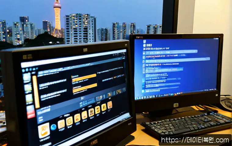 북가좌동 STATUS_SESSION_TIMEOUT - Photorealistic remote-support workstation in a compact North Gajwa-dong apartment office, dual monit...