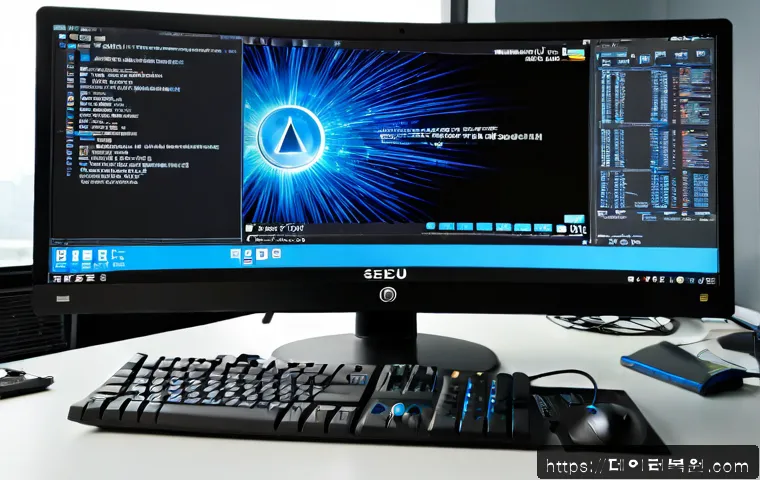 천호동 INACCESSIBLE_BOOT_DEVICE - Photorealistic IT support workstation in Cheonho-dong, Seoul, ultrawide monitor showing a realistic ...