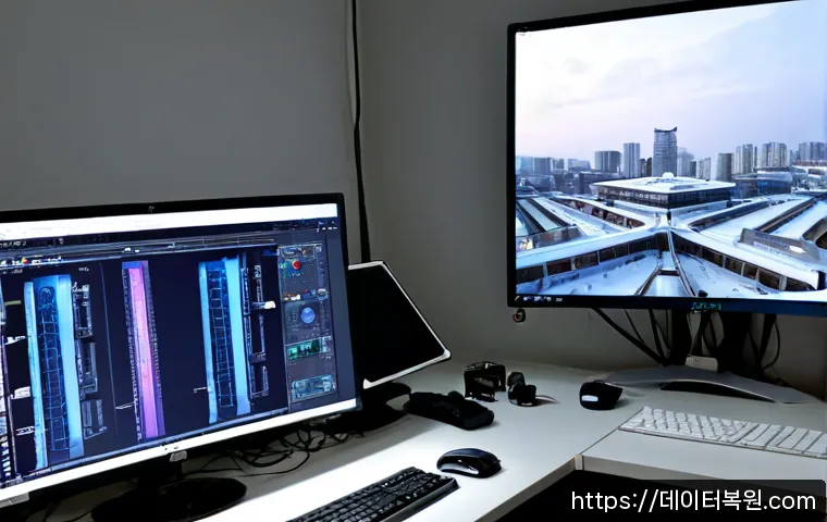 도선동 STATUS_IO_TIMEOUT - Photorealistic remote support workstation in Doseon-dong, a frustrated IT technician studying a froz...