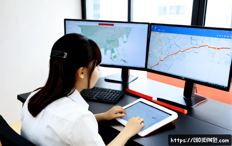 사리현동 STATUS_NETWORK_ACCESS_DENIED - Photorealistic IT support workstation in a compact Sarihyeon-dong office, dual monitors showing a sl...