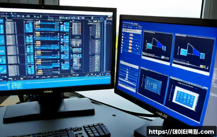 하면 STATUS_KERNEL_INIT_FAILURE - Photorealistic modern engineering workstation in Haman, South Korea, dual monitors showing a silent ...