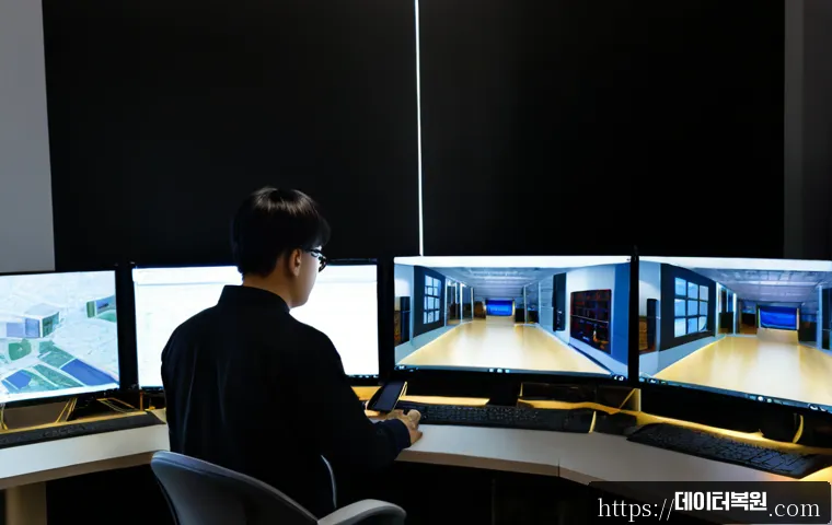 사간동 나스 nas 설정및수리 - Photorealistic IT technician configuring a compact multi-bay NAS server beside a dual-monitor archit...