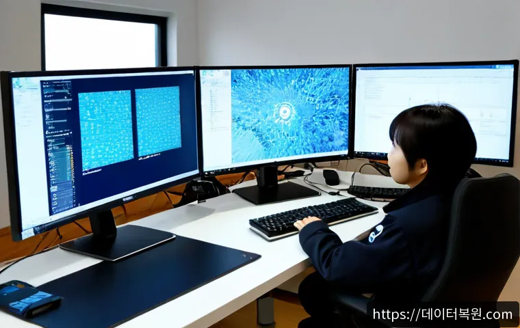 세종로 SESSION_HAS_NO_PAGEFILE - Photorealistic IT support workstation in a modern office near Sejong-ro, dual monitors showing an ab...