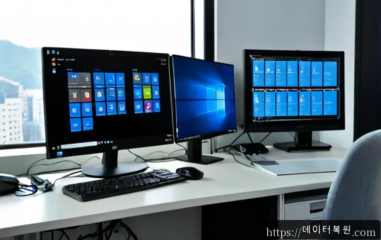 동소문동 윈도우8 windows8 재설치 포맷  초기화 - Photorealistic remote IT support workstation in a compact Dongdaemun-area office, all-in-one desktop...