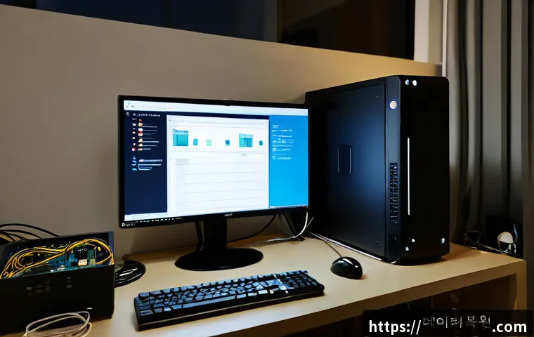 돈암동 STATUS_KERNEL_MODULE_INVALID - Photorealistic remote-support workstation in a compact Donam-dong apartment office, desktop monitor ...