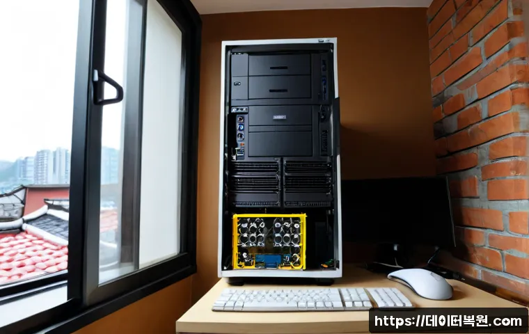 연지동 중고컴퓨터 pc 출장판매설치 - Photorealistic remote PC installation service inside a compact Yeonji-dong apartment, technician con...