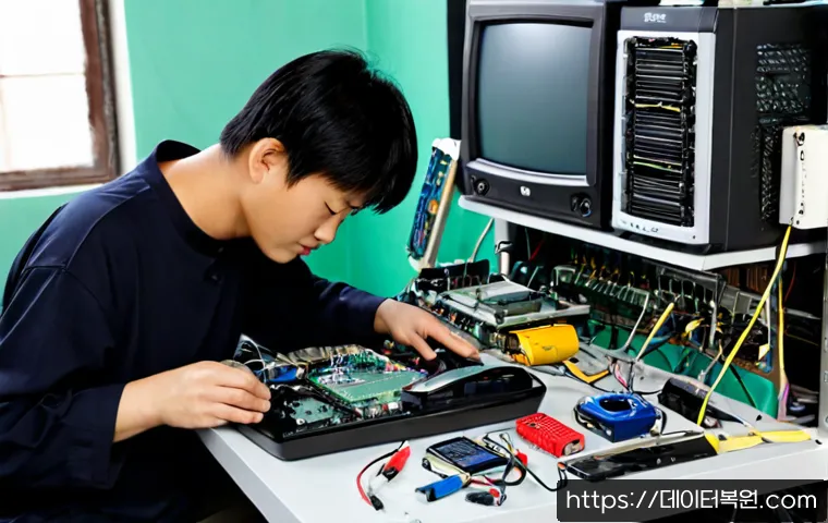 용두동 맥미니 판매 및 수리 - Photorealistic compact silver mini desktop computer repair bench in a meticulous electronics worksho...
