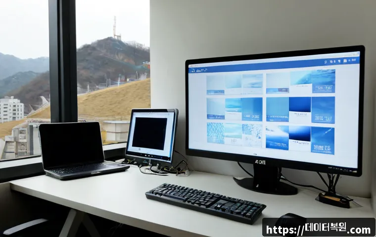 충신동 STATUS_SYSTEM_PROCESS_TERMINATED - Photorealistic IT support workstation in a compact Seoul apartment office near a quiet hillside neig...