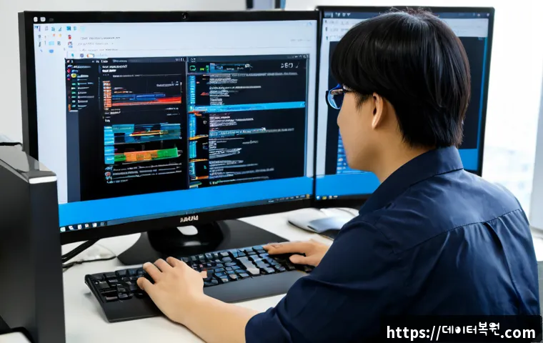 용산구 윈도우10 windows10 재설치 포맷  초기화 - Photorealistic IT technician performing a clean Windows 10 reinstallation on a modern desktop workst...