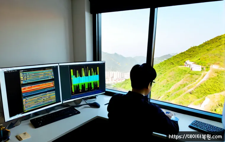 무악동 STATUS_KERNEL_MODULE_FAILURE - Photorealistic IT support workstation in a compact Muak-dong apartment office, dual monitors showing...
