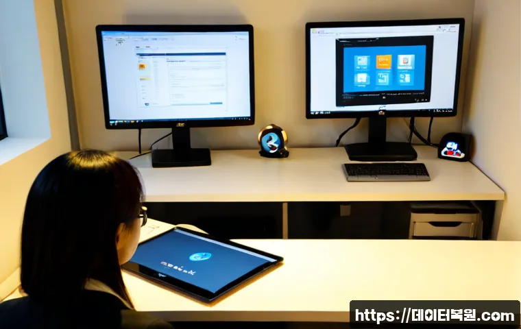 성현동 STATUS_PROTECTION_ERROR - Photorealistic remote IT support workstation in a compact Seonghyeon-dong apartment office, dual mon...
